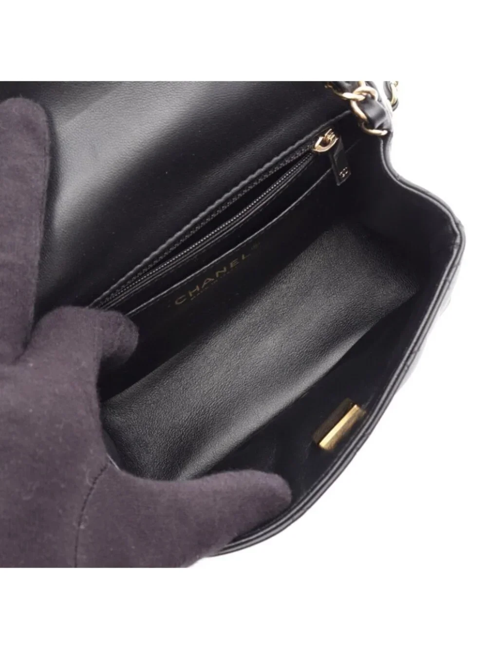 Chanel Shoulder Bag Mini Quilted Black Lambskin Chain